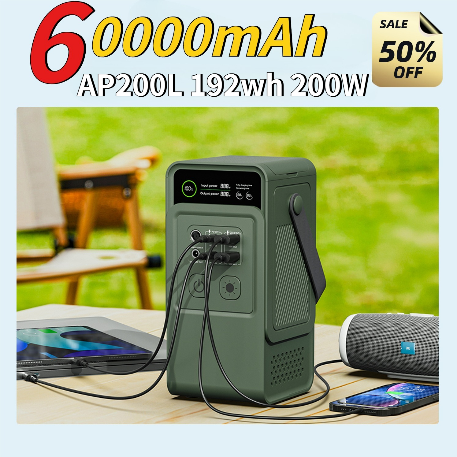 Outdoor Power Port - 60000mAh 200W 192Wh Camping Power Station