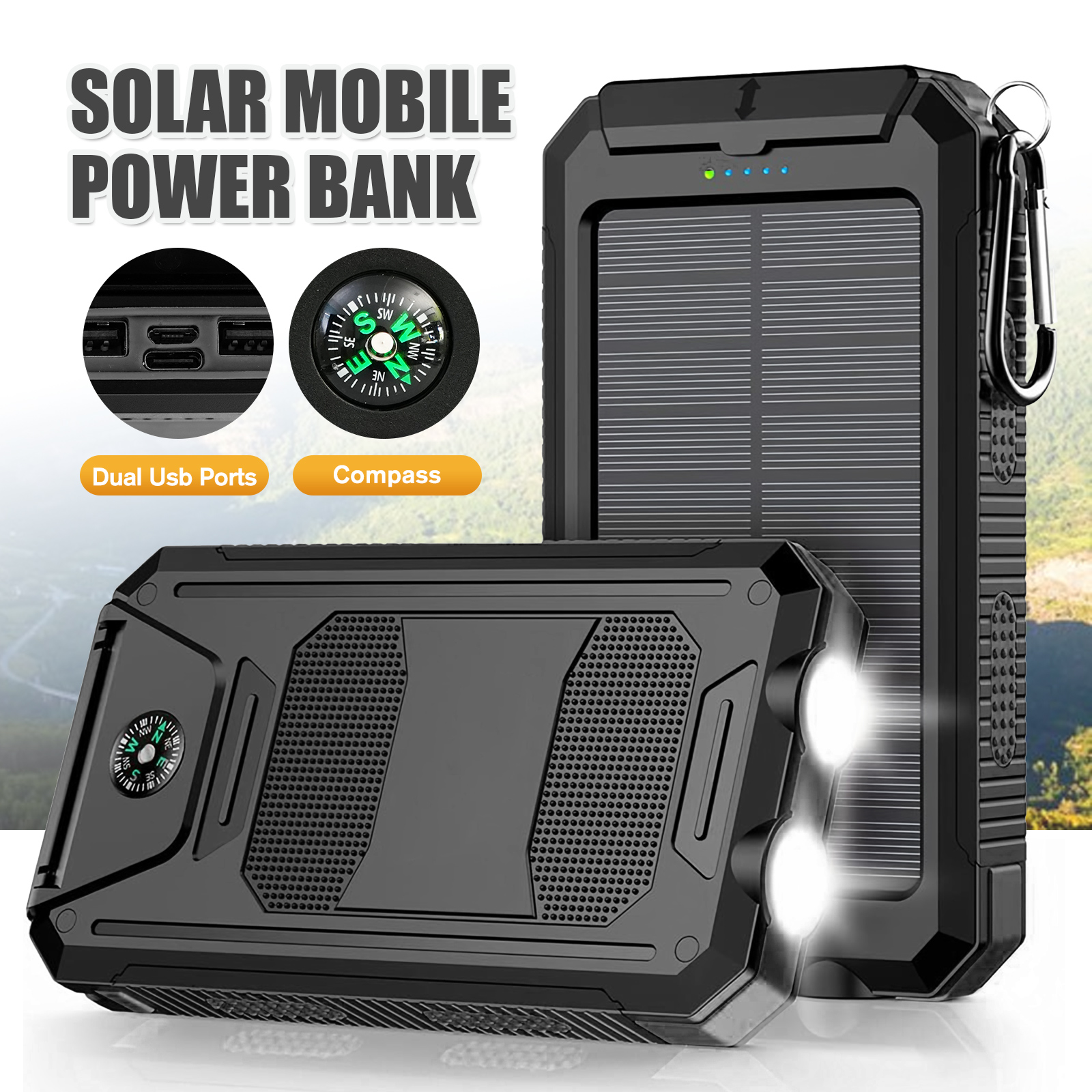 Outdoor Power Port - 10000mAh Solar Power Bank Portable Waterproof