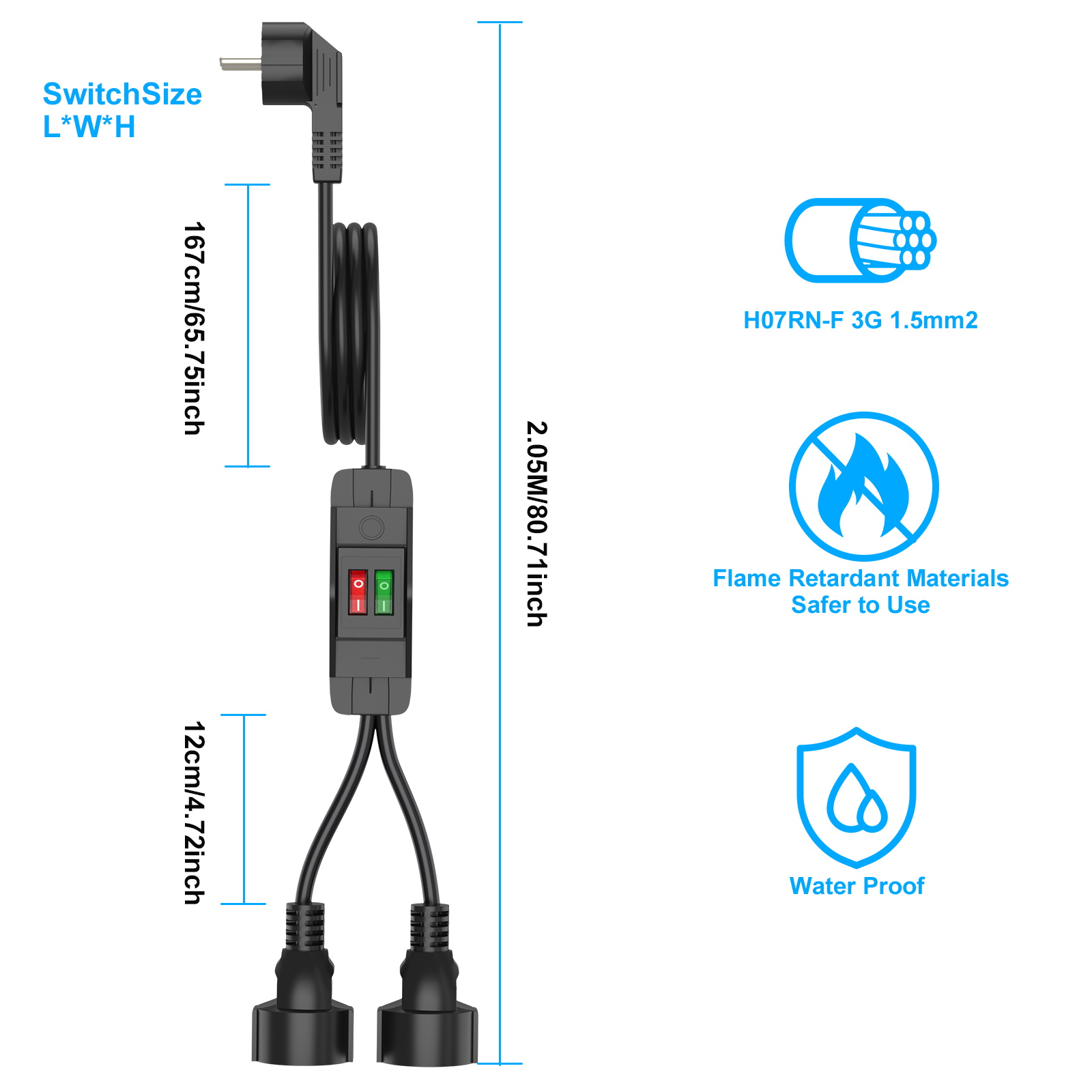 EU Plug Extension Cord with ON - Outdoor Power Outlet Extension 리뷰 및 가격